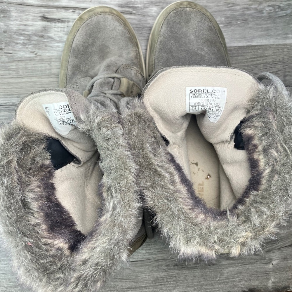 Sorel Explorer Joan Waterproof Boots Quarry Grey Faux Fur NL3039-052 Womens 7.5 - Picture 5 of 7